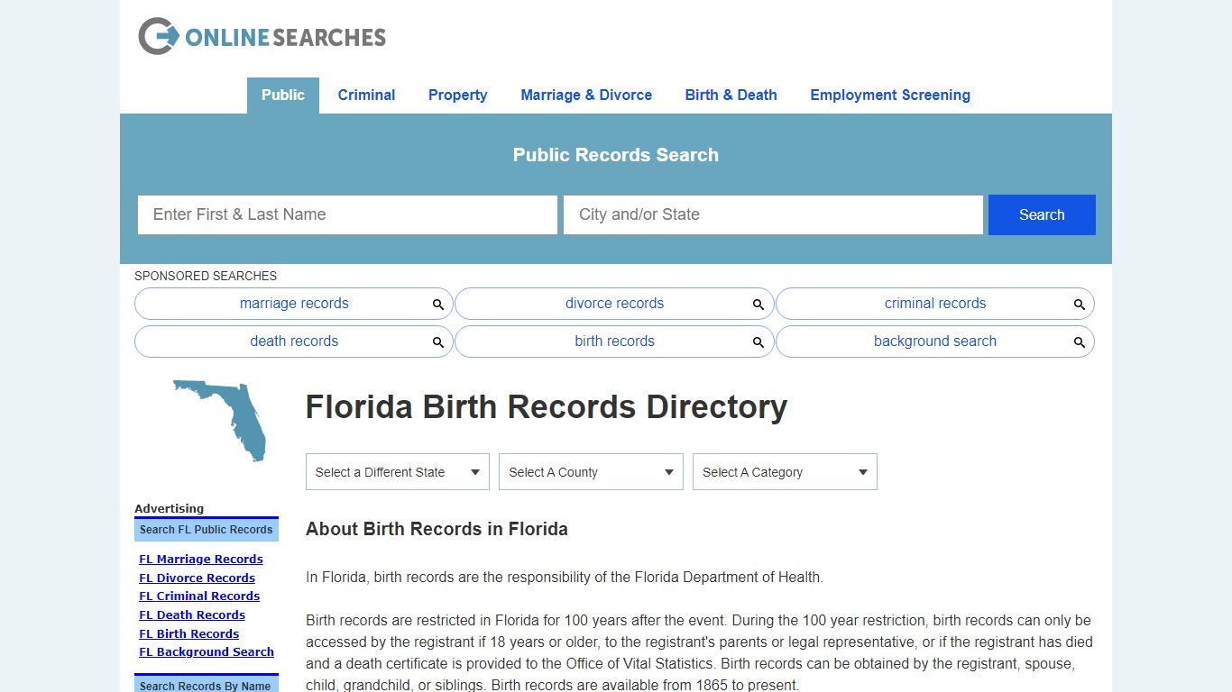 Florida Birth Records Search Directory