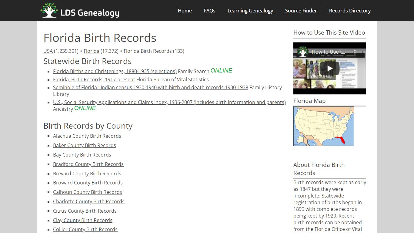 Florida Birth Records - LDS Genealogy